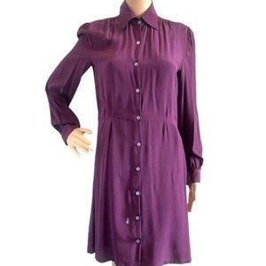 LUNA BY JOSANDA Plum Purple Silk Button Front Shirt Dress S Work Party